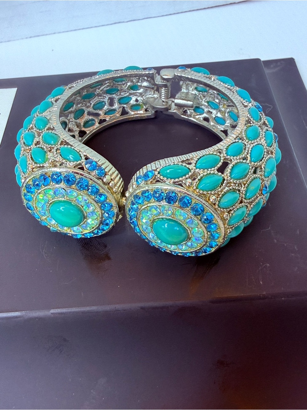 Joan Rivers Turquoise and Blue Crystal Hinged Cuff Bracelet - Picture 3 of 6